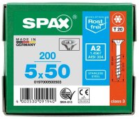SPAX® Universalschrauben T20 Senkkopf Edelstahl A2 0197000500503 5 mm x 50 mm, 200 St.