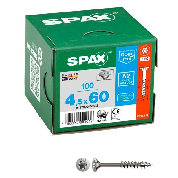 SPAX® Universalschrauben T20 Senkkopf Edelstahl A2 0197000450603 4,5 mm x 60 mm, 100 St.
