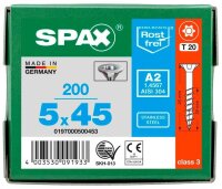 SPAX® Universalschrauben T20 Senkkopf Edelstahl A2 0197000500453 5 mm x 45 mm, 200 St.