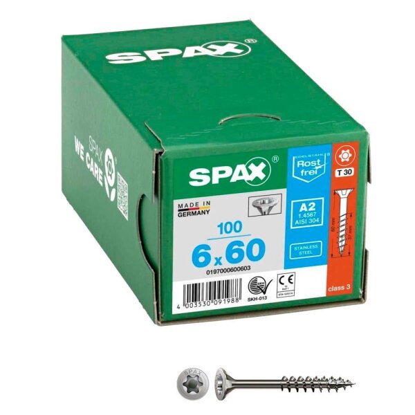 SPAX® Universalschrauben T30 Senkkopf Edelstahl A2 0197000600603 6 mm x 60 mm, 100 St.