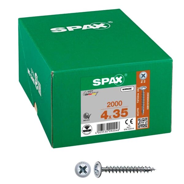 SPAX® Universalschrauben Z2 Rückwandkopf WIROX 0281010400352 4 mm x 35 mm, 2.000 St.
