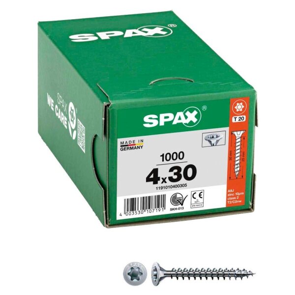 SPAX® Universalschrauben T20 Senkkopf WIROX 1191010400305 4 mm x 30 mm, 1.000 St.