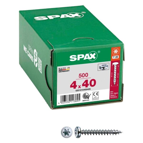 SPAX® Universalschrauben T20 Halbrundkopf WIROX 0201010400405 4 mm x 40 mm, 500 St.