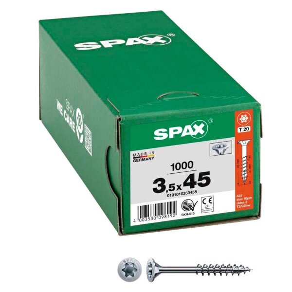 SPAX® Universalschrauben T20 Senkkopf WIROX 0191010350455 3,5 mm x 45 mm, 1.000 St.