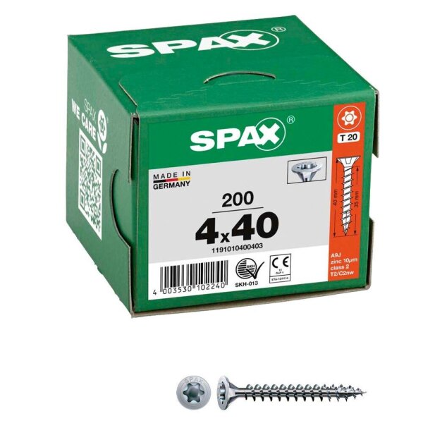 SPAX® Universalschrauben T20 Senkkopf WIROX 1191010400403 4 mm x 40 mm, 200 St.