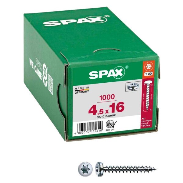 SPAX® Universalschrauben T20 Halbrundkopf WIROX 0201010450165 4,5 mm x 16 mm, 1.000 St.