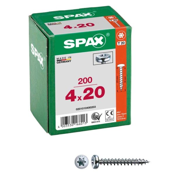 SPAX® Universalschrauben T20 Halbrundkopf WIROX 0201010400203 4 mm x 20 mm, 200 St.