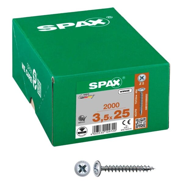 SPAX® Universalschrauben Z2 Rückwandkopf WIROX 0281010350252 3,5 mm x 25 mm, 2.000 St.