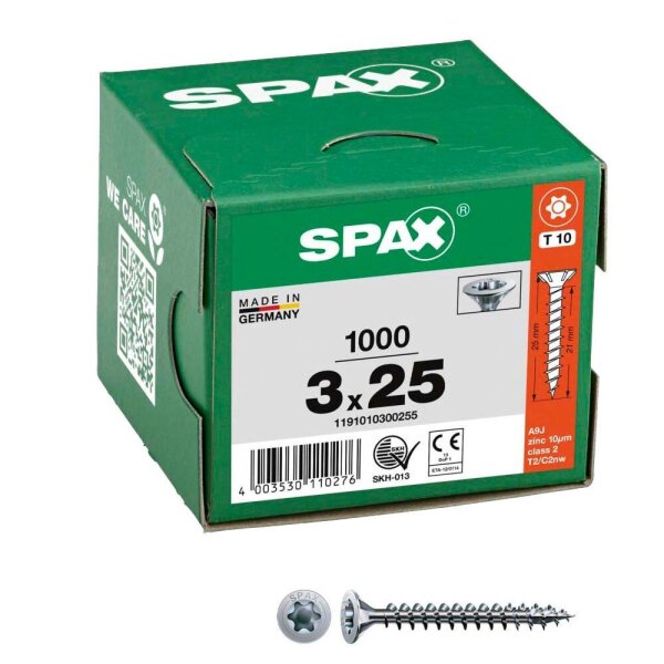 SPAX® Universalschrauben T10 Senkkopf WIROX 1191010300255 3 mm x 25 mm, 1.000 St.