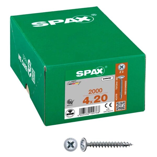 SPAX® Universalschrauben Z2 Rückwandkopf WIROX 0281010400202 4 mm x 20 mm, 2.000 St.