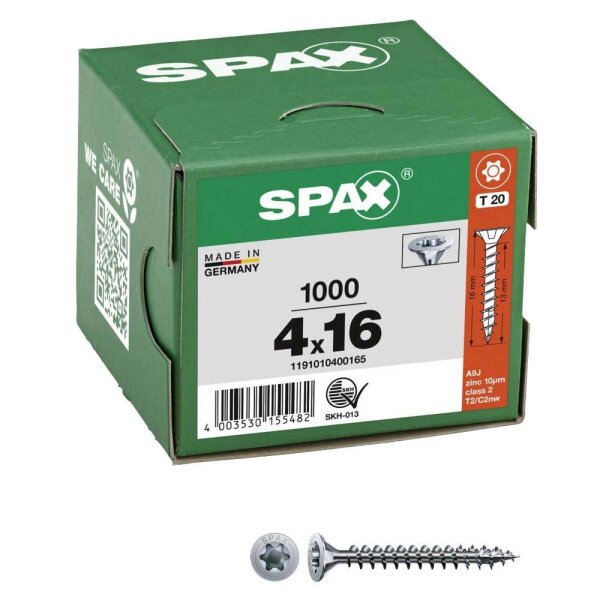 SPAX® Universalschrauben T20 Senkkopf WIROX 1191010400165 4 mm x 16 mm, 1.000 St.