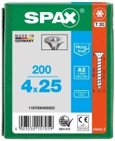 SPAX® Universalschrauben T20 Senkkopf BLANK A2 1197000400253 4 mm x 25 mm, 200 St.
