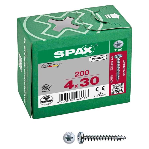 SPAX® Universalschrauben T20 Halbrundkopf WIROX 0201010400303 4 mm x 30 mm, 200 St.