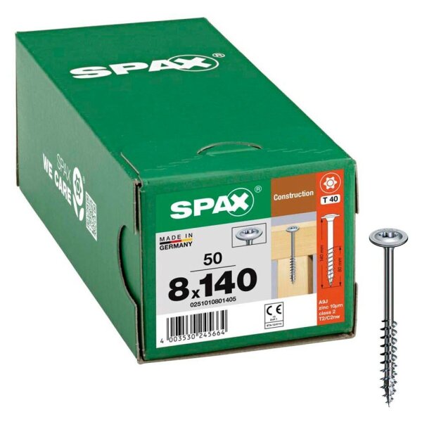 SPAX® Holzbauschrauben T40 Tellerkopf WIROX 0251010801405 8 mm x 140 mm, 50 St.