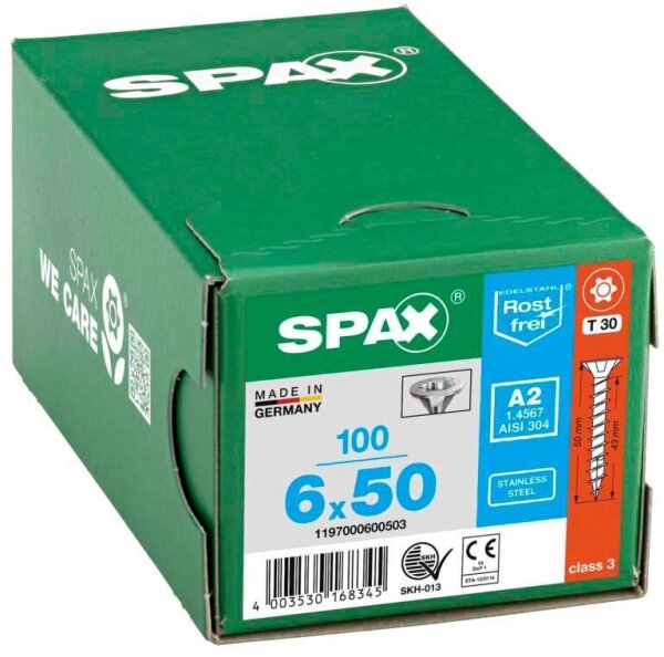 SPAX® Universalschrauben T30 Senkkopf BLANK A2 1197000600503 6 mm x 50 mm, 100 St.