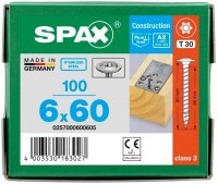 SPAX® Holzbauschrauben T30 Tellerkopf Edelstahl A2 0257000600605 6 mm x 60 mm, 100 St.