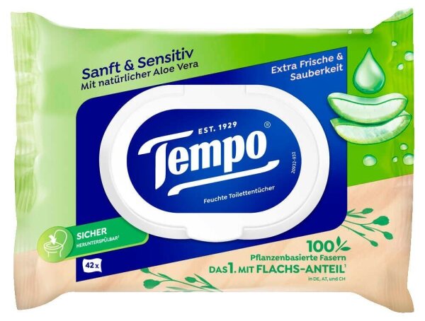 Tempo Feuchtes Toilettenpapier Sanft & Sensitiv 1-lagig, 42 Tücher