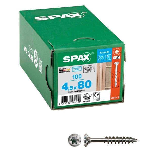 SPAX® Fassadenschrauben T20 Linsensenkkopf A2 25170004508021 4,5 mm x 80 mm, 100 St.