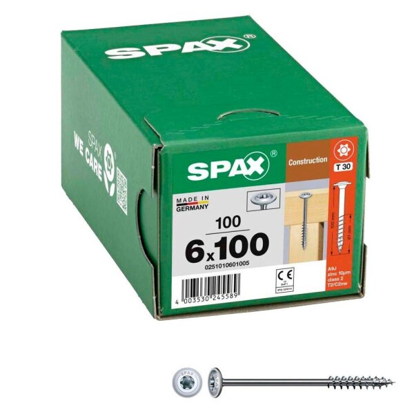 SPAX® Holzbauschrauben T30 Tellerkopf WIROX 0251010601005 6 mm x 100 mm, 100 St.