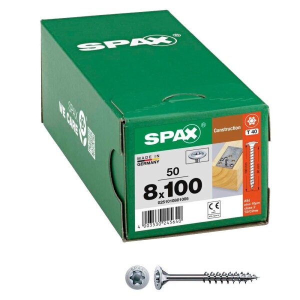 SPAX® Holzbauschrauben T40 Tellerkopf WIROX 0251010801005 8 mm x 100 mm, 50 St.