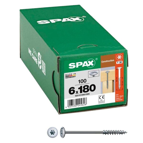 SPAX® Holzbauschrauben T30 Tellerkopf WIROX 0251010601805 6 mm x 180 mm, 100 St.