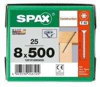 SPAX® Holzbauschrauben T40 Senkkopf WIROX 1201010805005 8 mm x 500 mm, 25 St.