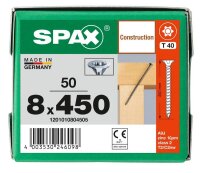 SPAX® Holzbauschrauben T40 Senkkopf WIROX 1201010804505 8 mm x 450 mm, 50 St.