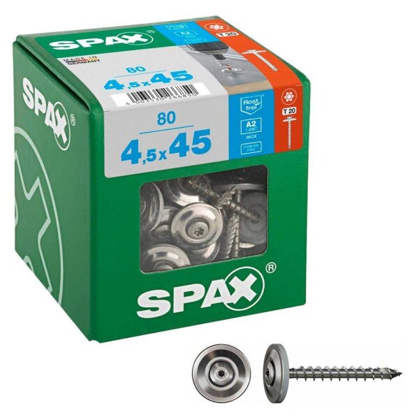 SPAX® Spenglerschrauben T20 Linsensenkkopf A2 4577000450456 4,5 mm x 45 mm, 80 St.