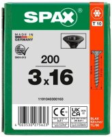 SPAX® Universalschrauben T10 Senkkopf BLAX 1191040300163 3 mm x 16 mm, 200 St.