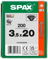 SPAX® Universalschrauben T20 Senkkopf BLAX 1191040350203 3,5 mm x 20 mm, 200 St.