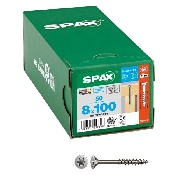 SPAX® Universalschrauben T40 Senkkopf Edelstahl A2 0197000801005 8 mm x 100 mm, 50 St.