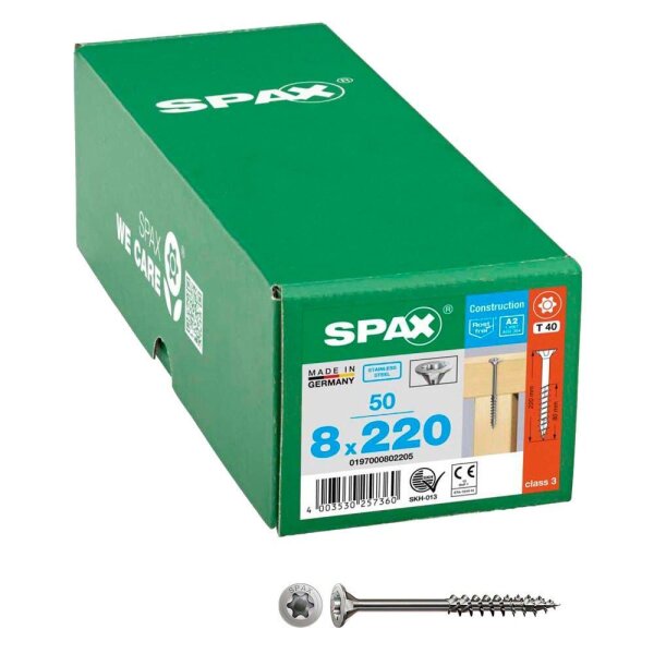 SPAX® Universalschrauben T40 Senkkopf Edelstahl A2 0197000802205 8 mm x 220 mm, 50 St.