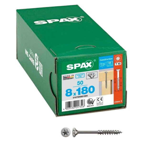 SPAX® Universalschrauben T40 Senkkopf Edelstahl A2 0197000801805 8 mm x 180 mm, 50 St.