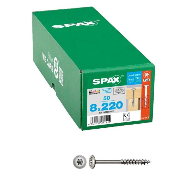 SPAX® Holzbauschrauben T40 Tellerkopf Edelstahl A2 0257000802205 8 mm x 220 mm, 50 St.