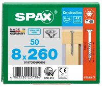 SPAX® Universalschrauben T40 Senkkopf Edelstahl A2 0197000802605 8 mm x 260 mm, 50 St.