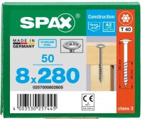 SPAX® Holzbauschrauben T40 Tellerkopf Edelstahl A2 0257000802805 8 mm x 280 mm, 50 St.
