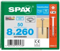 SPAX® Holzbauschrauben T40 Tellerkopf Edelstahl A2 0257000802605 8 mm x 260 mm, 50 St.