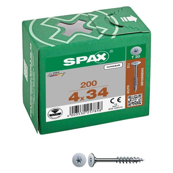 SPAX® Möbelverbindungsschrauben T20 Flachrückwandkopf 0681030400343 4 mm x 34 mm, 200 St.