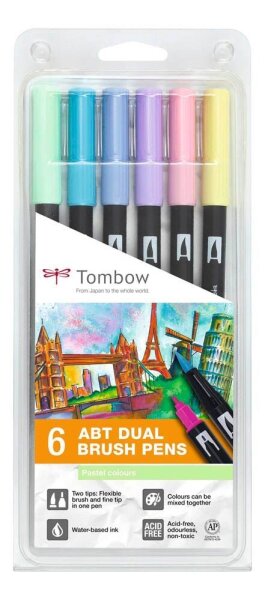 Tombow ABT Dual Brush-Pens farbsortiert, 6 St.