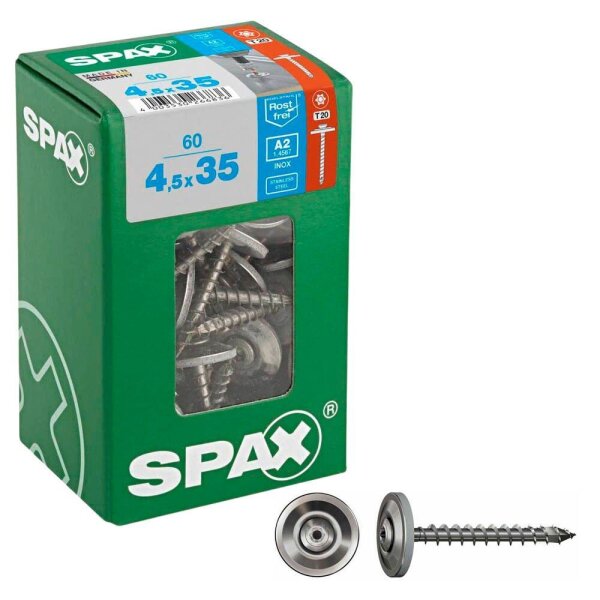 SPAX® Spenglerschrauben T20 Linsensenkkopf A2 4577000450357 4,5 mm x 35 mm, 60 St.