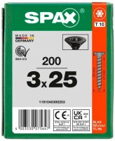 SPAX® Universalschrauben T10 Senkkopf BLAX 1191040300253 3 mm x 25 mm, 200 St.