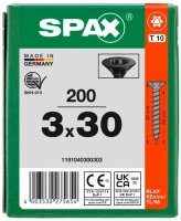 SPAX® Universalschrauben T10 Senkkopf BLAX 1191040300303 3 mm x 30 mm, 200 St.