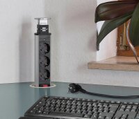 brennenstuhl Tower Power 3-fach Tischsteckdose 2,0 m silber