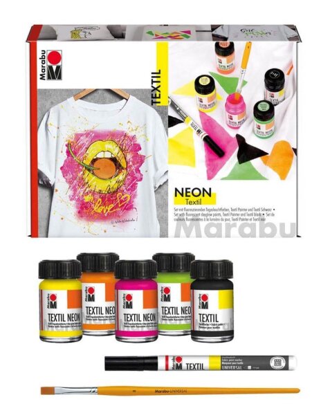 Marabu Neon Stoffmalfarben farbsortiert, 5 St.