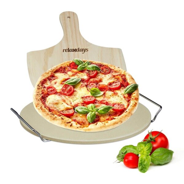 relaxdays Pizzastein-Set beige  ( 10020491_0 )