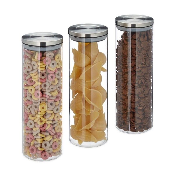 relaxdays Vorratsdosen 28,0 cm hoch transparent 1,8 l, 3 St.