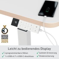 LEITZ Ergo 65340001 elektrisch höhenverstellbarer Schreibtisch weiß rechteckig, A-Fuß-Gestell weiß 80,0 x 60,0 cm