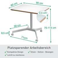 LEITZ Ergo höhenverstellbarer Schreibtisch weiß rechteckig, 4-Fuß-Gestell weiß 80,0 x 60,0 cm