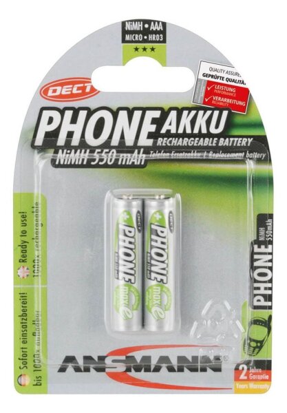 ANSMANN Akkus Ni-MH Micro AAA 550 mAh, 2 St.