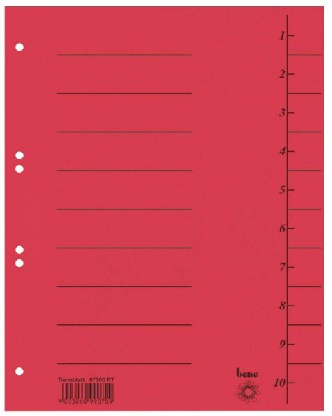 bene Trennblätter DIN A4 1-10 rot, 250 g/qm, 100 St.
